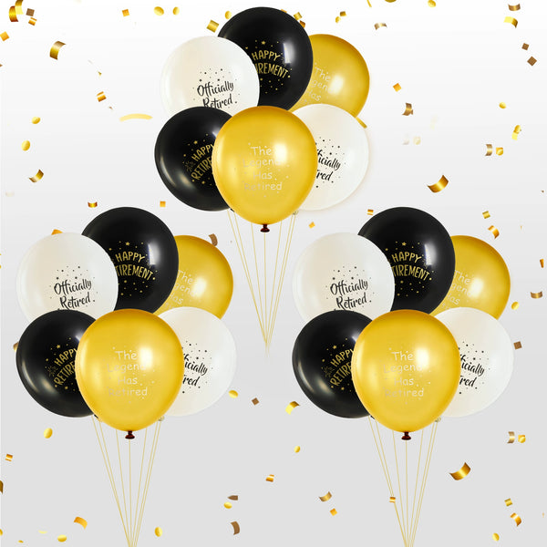 Sunbeauty 18Pcs Happy Retirement Balloons Black Gold Balloons for Retirement Theme Party Decorations