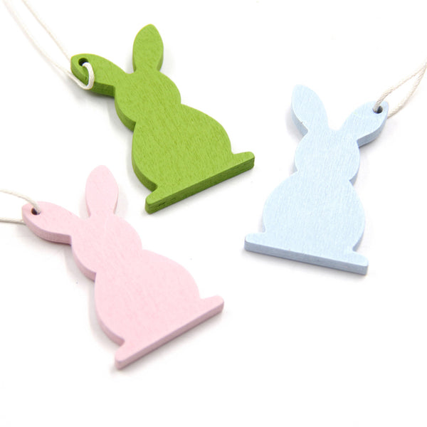 6pcs Easter Bunny Pendant Solid Color Wooden Egg Hanging Decoration Home Decoration Small DIY Wooden Gift