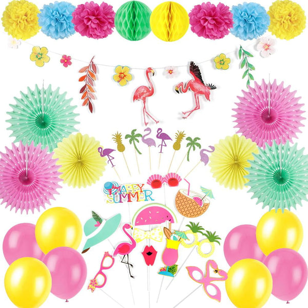 Hawaiian Flamingo Tissue Paper Pom Poms Flowers Decoration for Summer Beach Luau Party - Sunbeauty