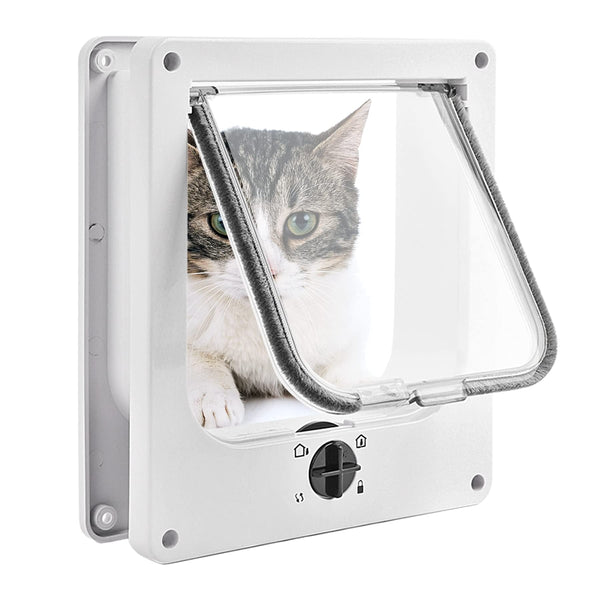 Sunbeauty Cat Flap Doors Large White Magnetic Pet Door with Rotary 4-Way Locking for Cats